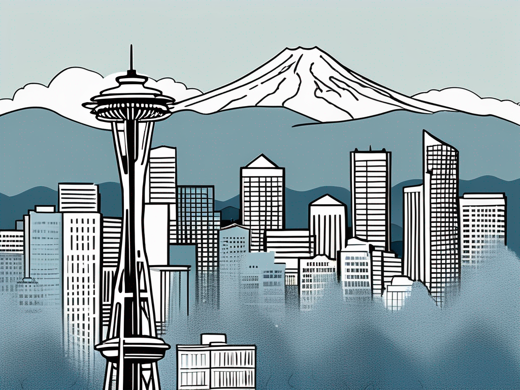 The Seattle Skyline With A Symbolic Representation Of A Report
